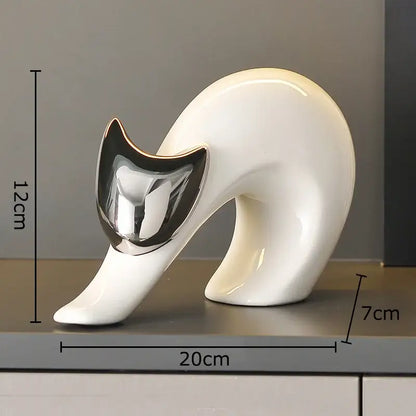 Modern white ceramic kitten statue gold ears living room decor