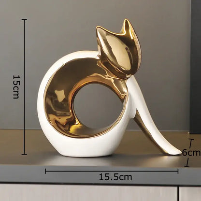 Modern white ceramic kitten statue gold ears living room decor