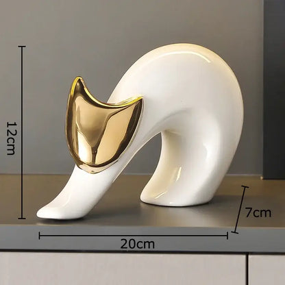 Modern white ceramic kitten statue gold ears living room decor