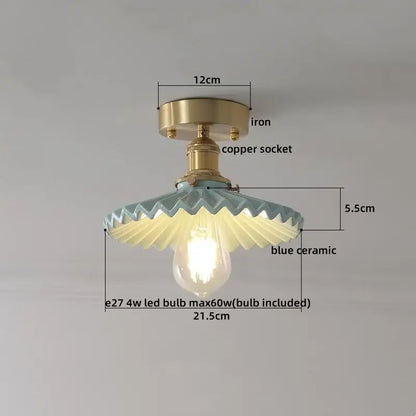 Modern white ceramic led ceiling light for balcony with gold base