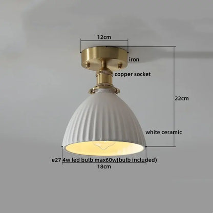 Modern white ceramic led ceiling light for balcony with gold base