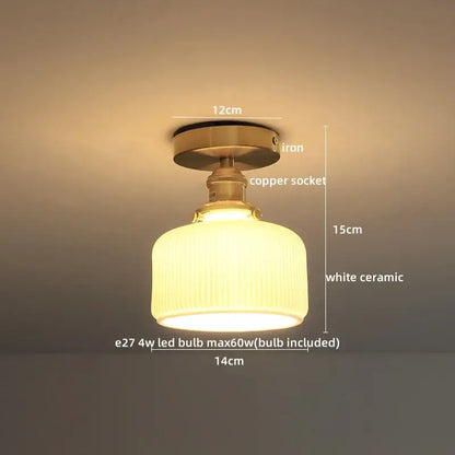 Modern white ceramic led ceiling light for balcony with gold base