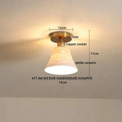 Modern white ceramic led ceiling light for balcony with gold base