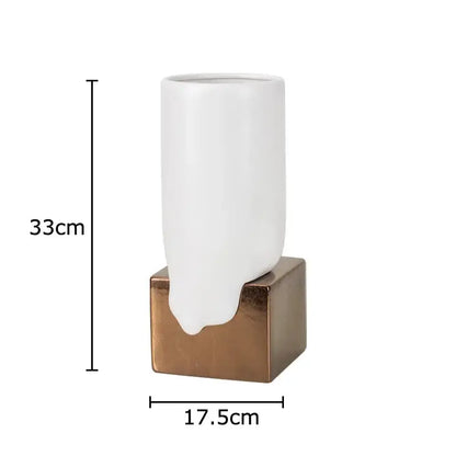 Modern white ceramic liquid vase living room melting bronze decor