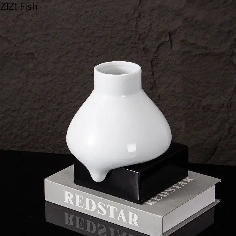 Modern white ceramic liquid vase living room melting bronze decor