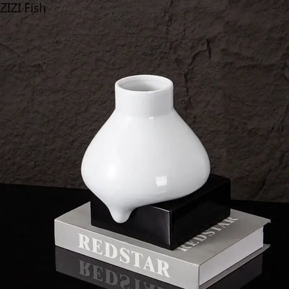 Modern white ceramic liquid vase living room melting bronze decor