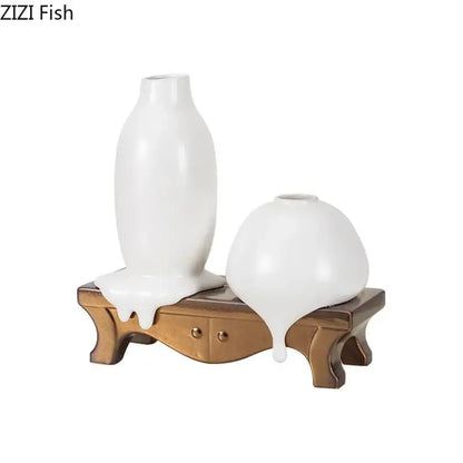 Modern white ceramic liquid vase living room melting bronze decor