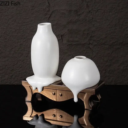 Modern white ceramic liquid vase living room melting bronze decor