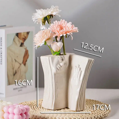 Modern white ceramic man face book vase living room decor storage