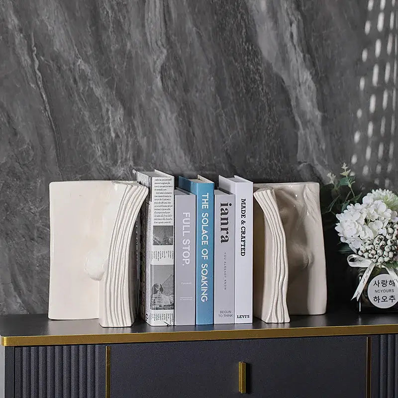 Modern white ceramic man face book vase living room decor storage