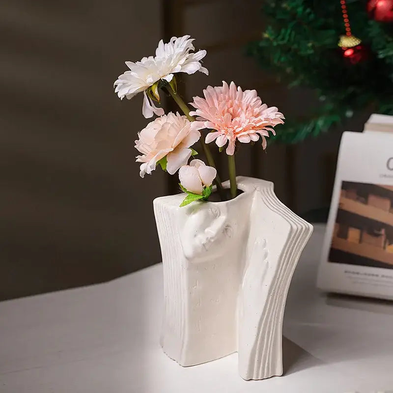 Modern white ceramic man face book vase living room decor storage