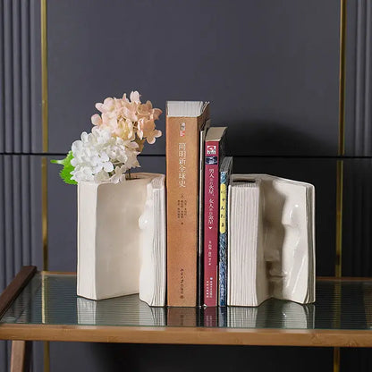 Modern white ceramic man face book vase living room decor storage