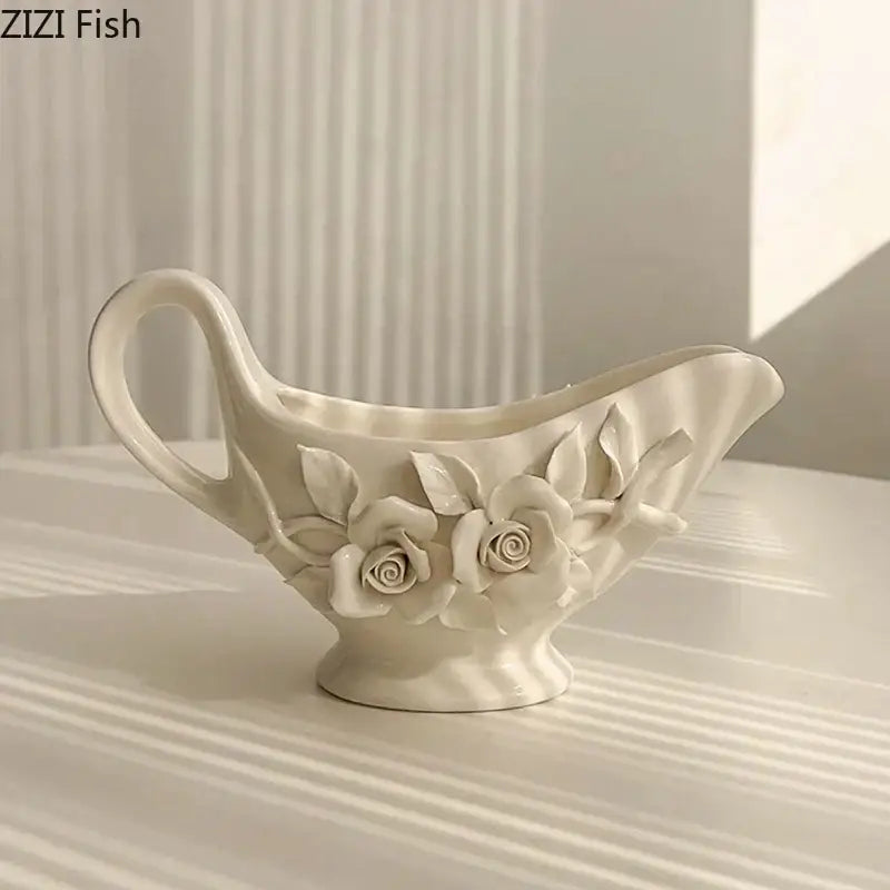 Modern white ceramic tissue box with camellia flower for living room
