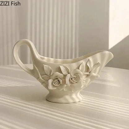 Modern white ceramic tissue box with camellia flower for living room