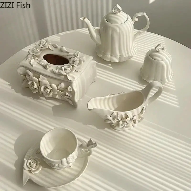 Modern white ceramic tissue box with camellia flower for living room