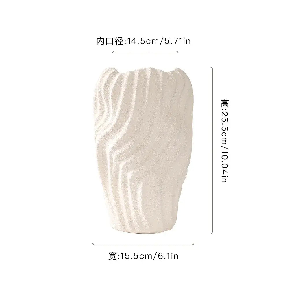 Modern white ceramic vase with irregular wavy patterns living room decor