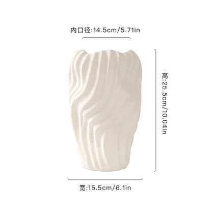 Modern white ceramic vase with irregular wavy patterns living room decor