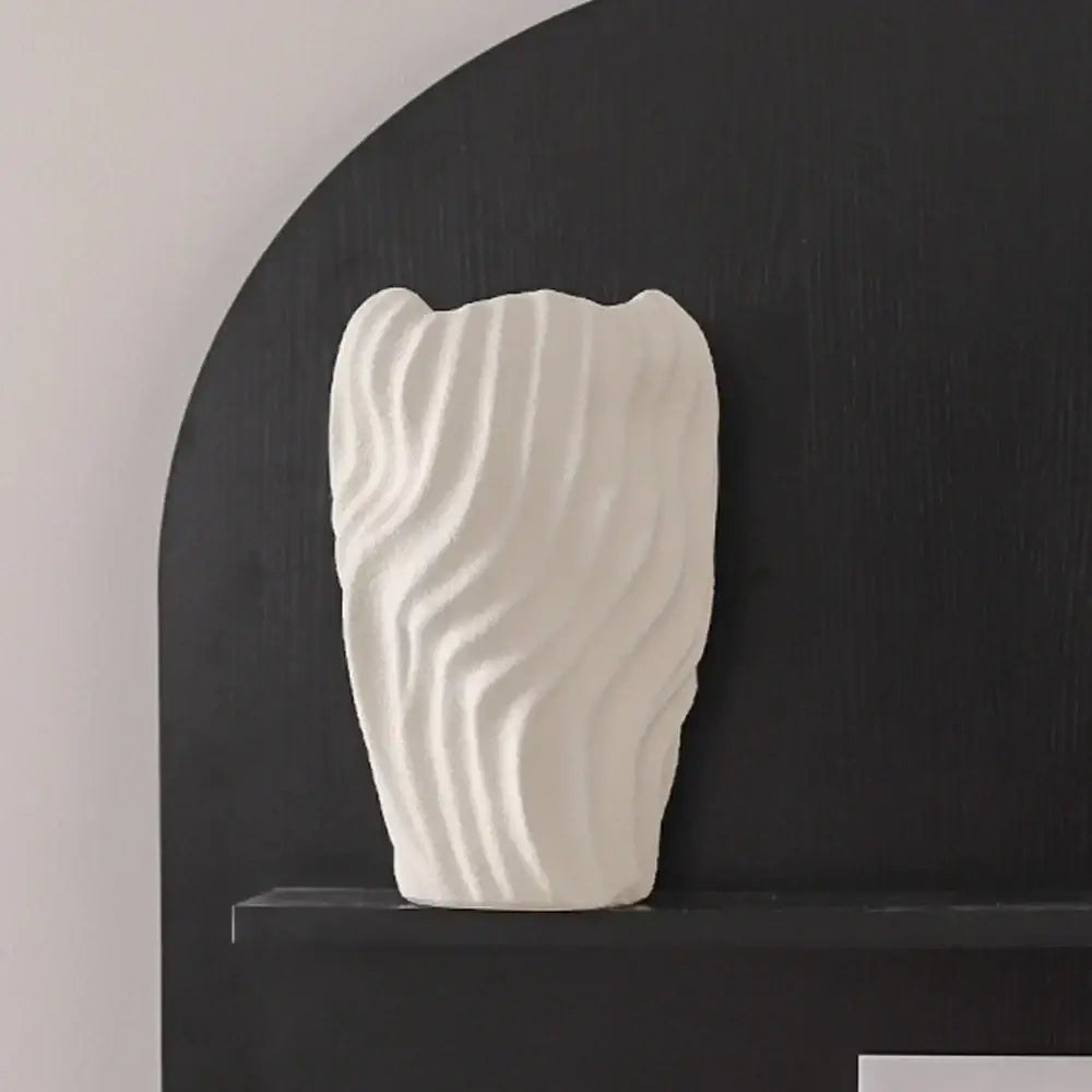 Modern white ceramic vase with irregular wavy patterns living room decor