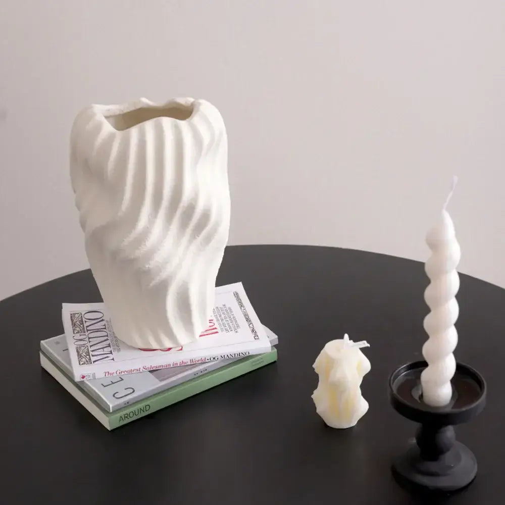 Modern white ceramic vase with irregular wavy patterns living room decor