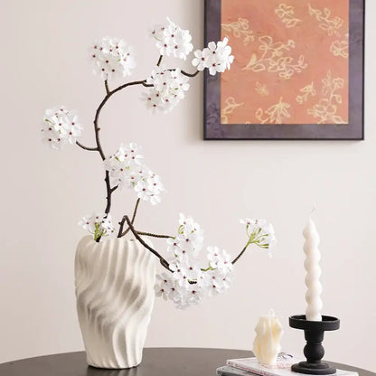 Modern white ceramic vase with irregular wavy patterns living room decor