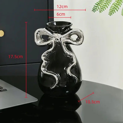 Modern white ceramic vase with pink cute bow living room decor