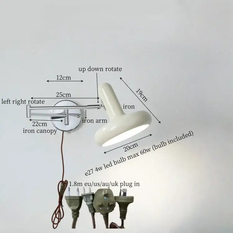 Modern white ceramic wall lamp bedroom adjustable cream iron art