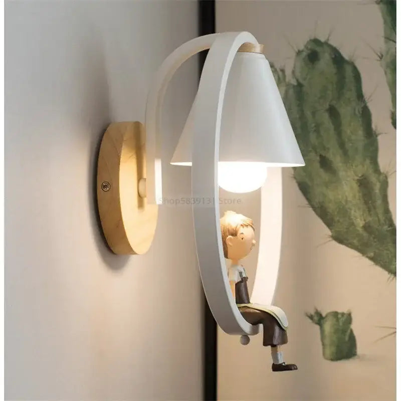 Modern white child figurine led wall lamps for bedroom