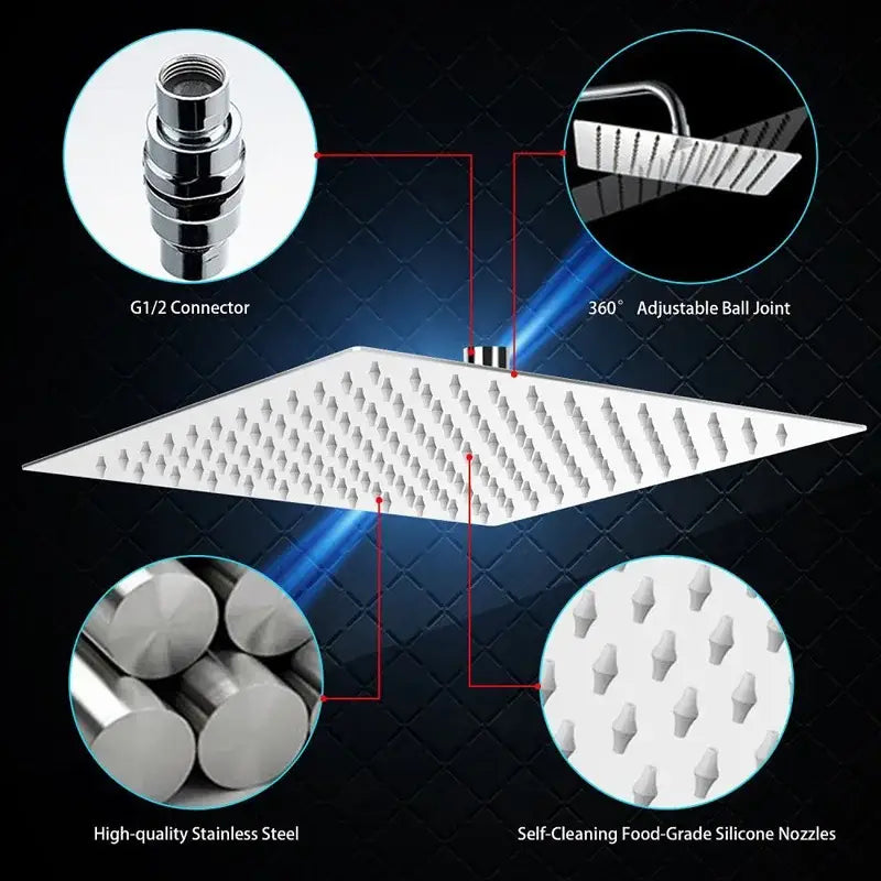 Modern white chrome square rainfall shower head bathroom fixture