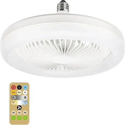 Modern white circular ceiling fan with light for bedroom e27 base