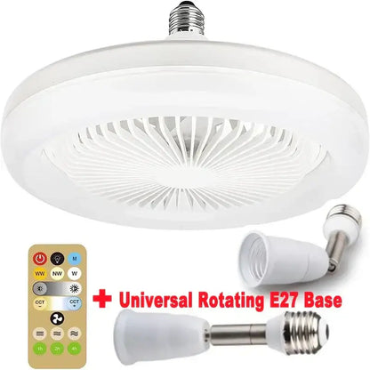 Modern white circular ceiling fan with remote control for bedroom