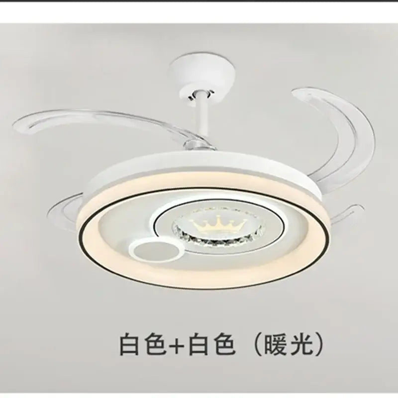 Modern white circular smart ceiling fan light bedroom curved blade