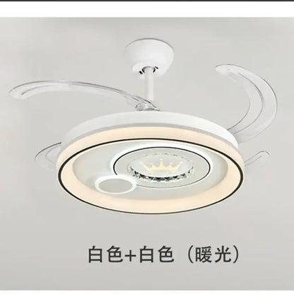 Modern white circular smart ceiling fan light bedroom curved blade