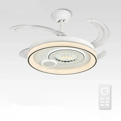 Modern white circular smart ceiling fan light bedroom curved blade