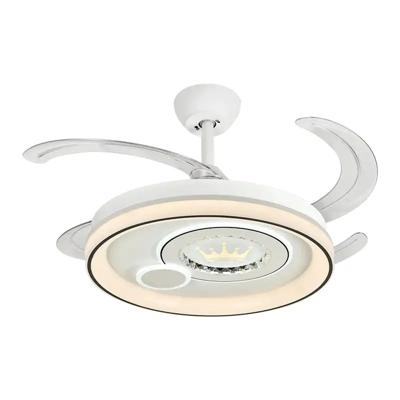 Modern white circular smart ceiling fan light bedroom curved blade