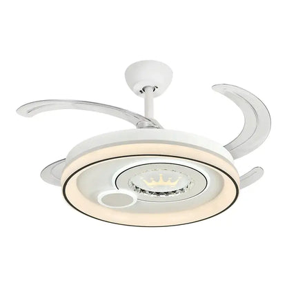 Modern white circular smart ceiling fan light bedroom curved blade