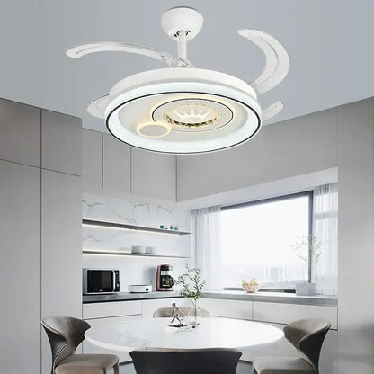 Modern white circular smart ceiling fan light bedroom curved blade