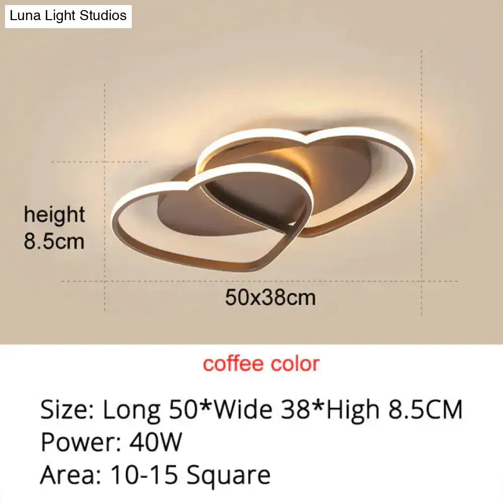 Modern white & coffee interlocking heart led pendant light bedroom