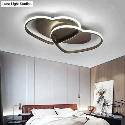 Modern white & coffee interlocking heart led pendant light bedroom