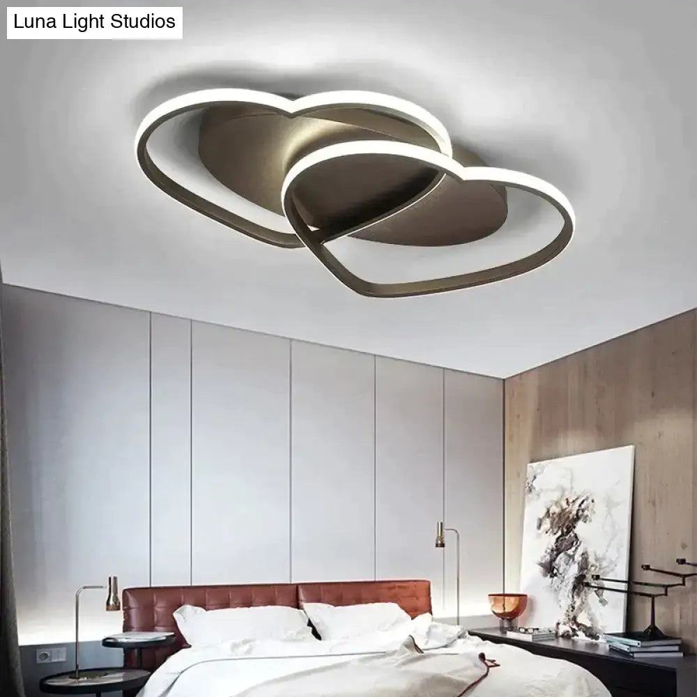 Modern white & coffee interlocking heart led pendant light bedroom