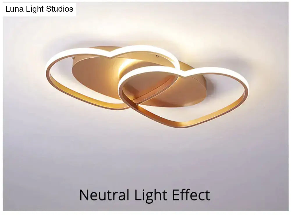 Modern white & coffee interlocking heart led pendant light bedroom