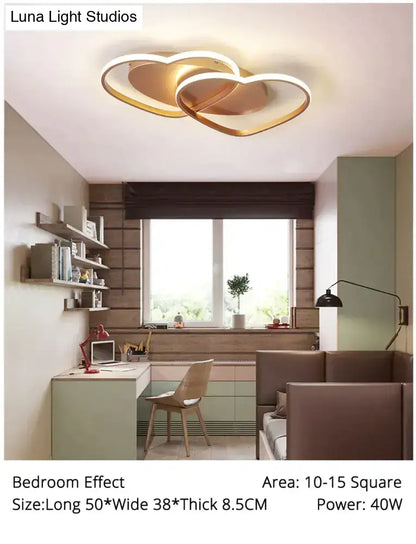 Modern white & coffee interlocking heart led pendant light bedroom