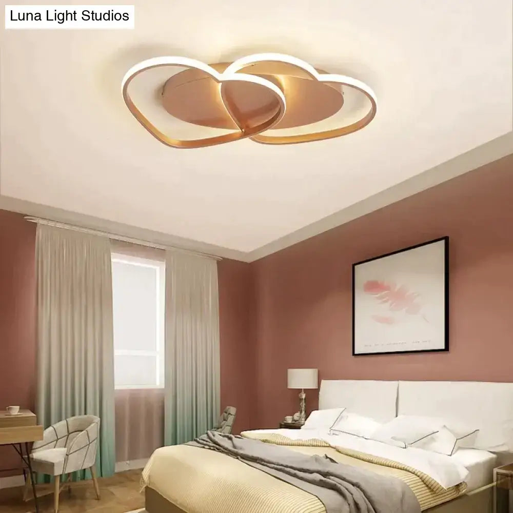 Modern white & coffee interlocking heart led pendant light bedroom