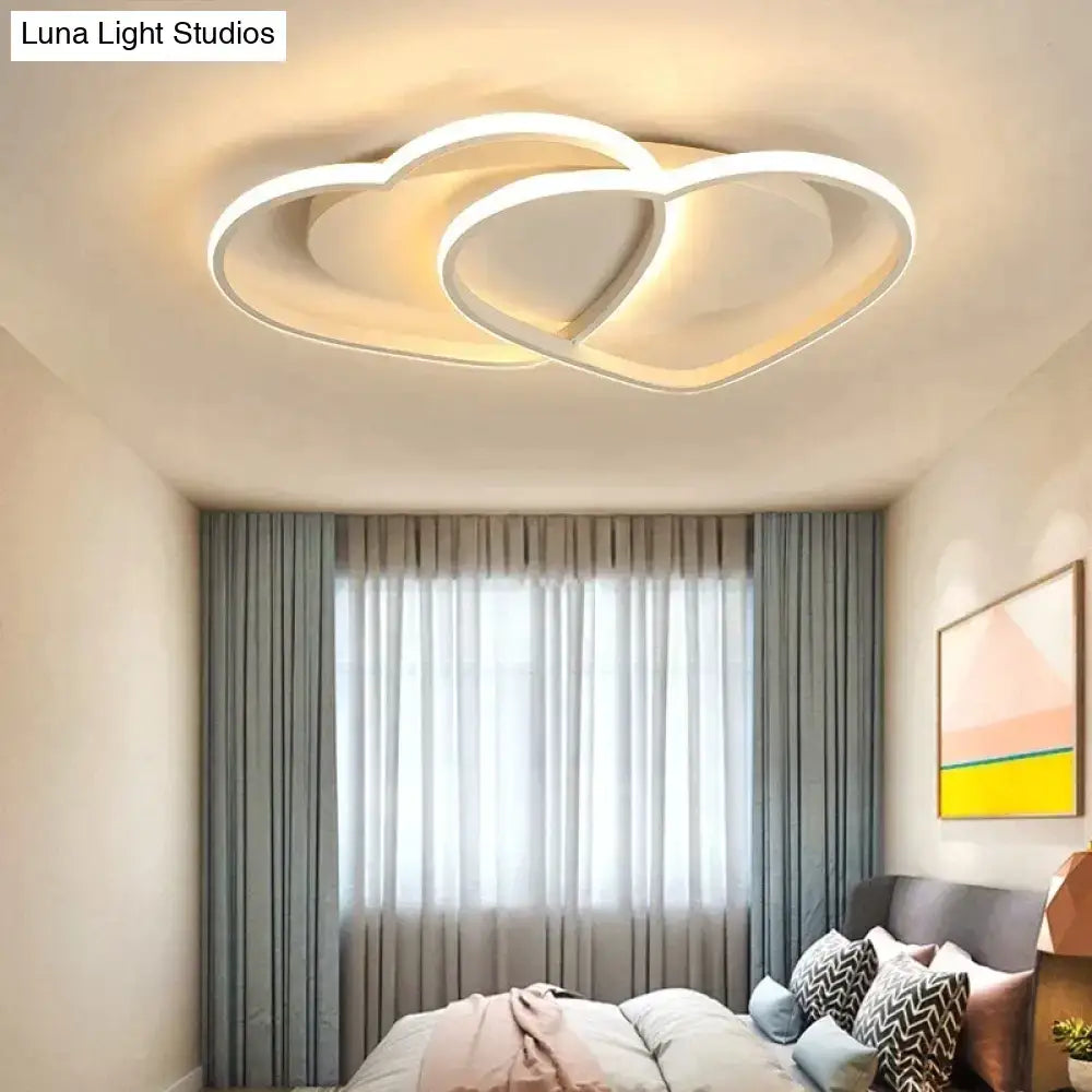 Modern white & coffee interlocking heart led pendant light bedroom