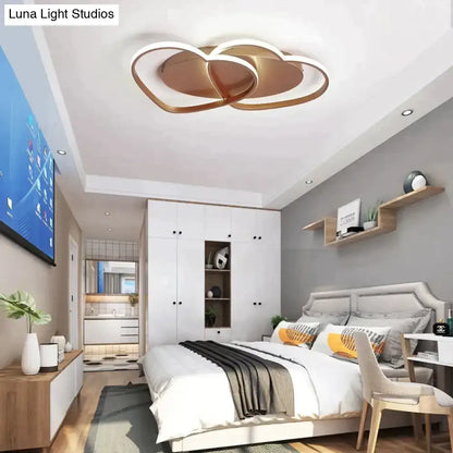 Modern white & coffee interlocking heart led pendant light bedroom