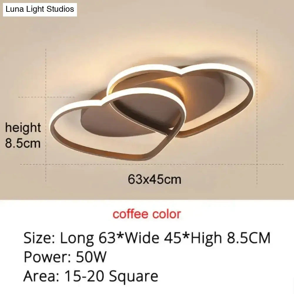 Modern white & coffee interlocking heart led pendant light bedroom