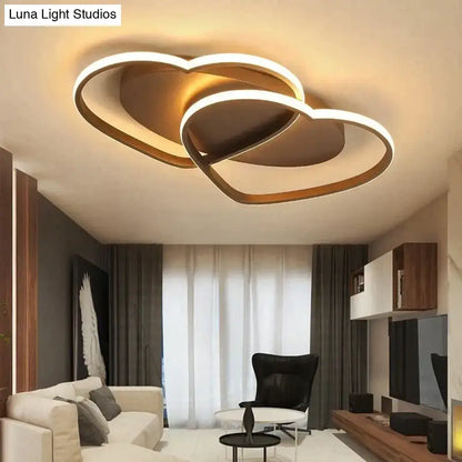 Modern white & coffee interlocking heart led pendant light bedroom
