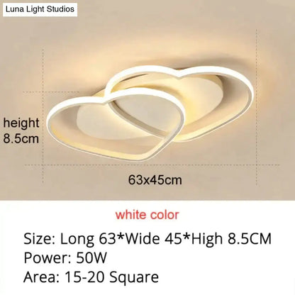 Modern white & coffee interlocking heart led pendant light bedroom