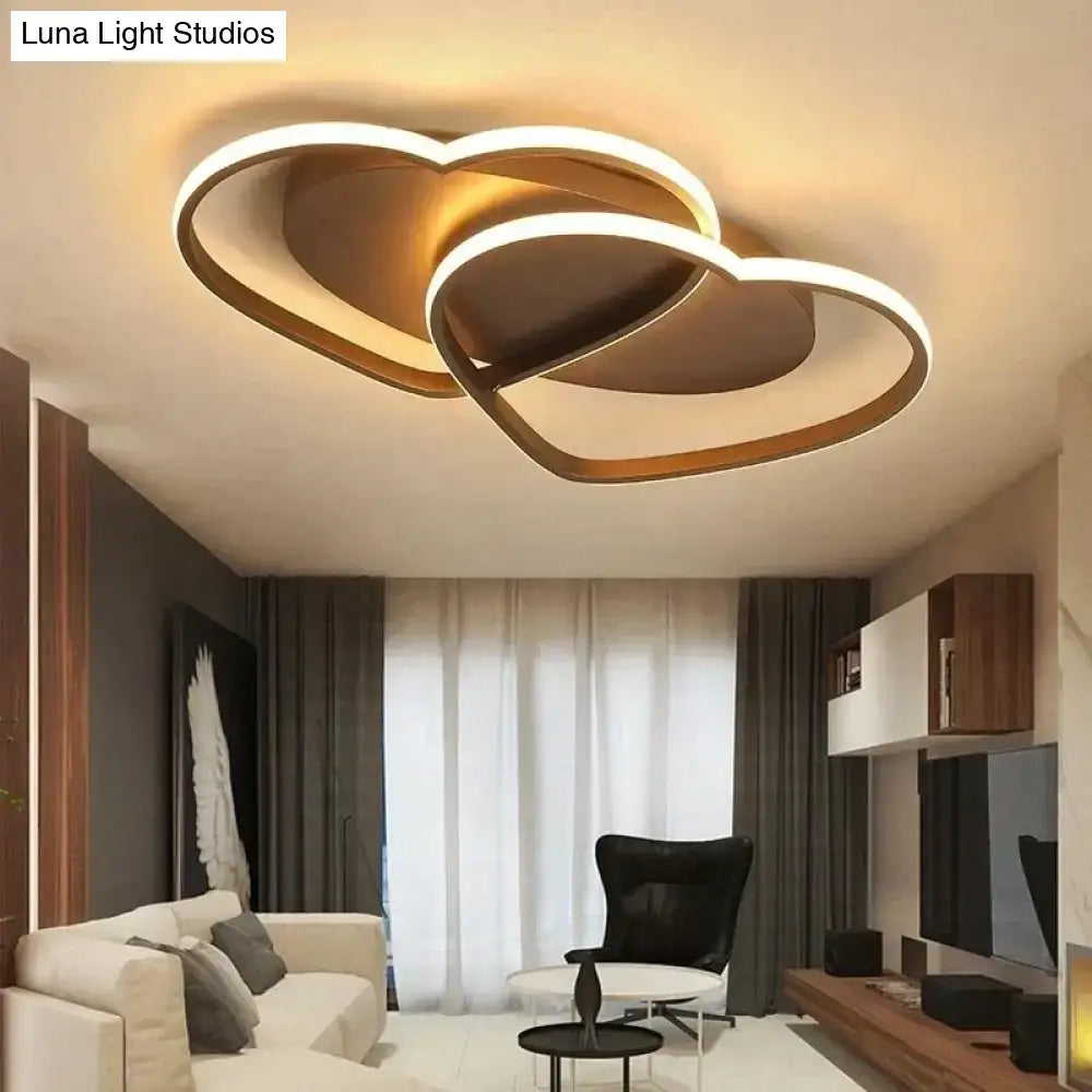 Modern white & coffee interlocking heart led pendant light bedroom