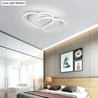 Modern white & coffee interlocking heart led pendant light bedroom