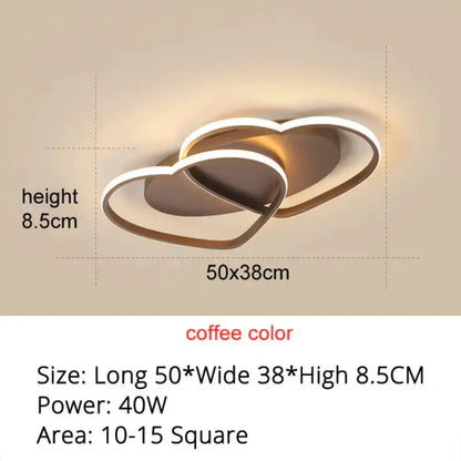 Modern white & coffee interlocking heart led pendant light bedroom